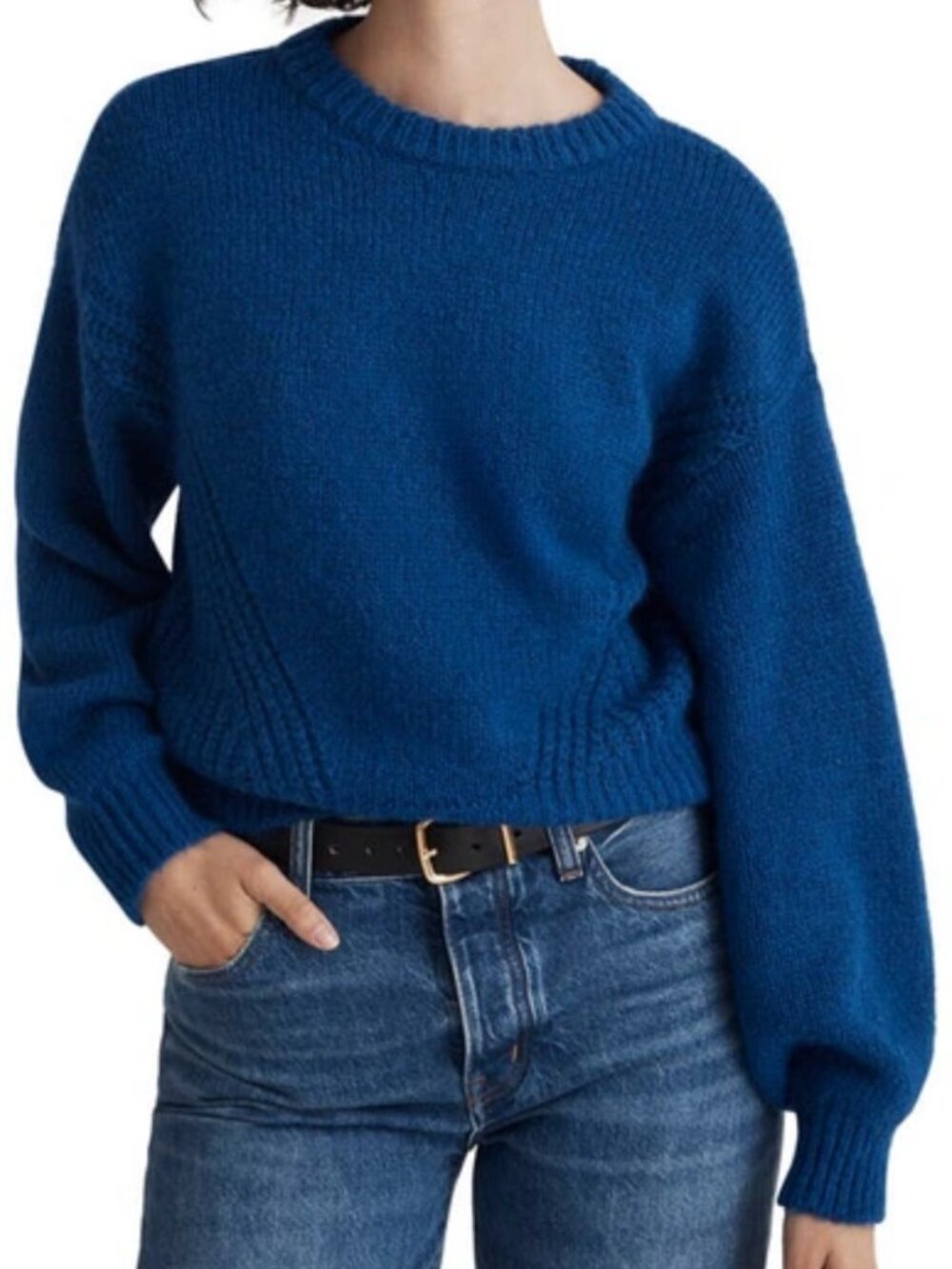 🌟 MADEWELL 🌟 SIMONE BALLOON SLEEVE CREWNECK WOOL PULLOVER SWEATER BLUE SZ S
